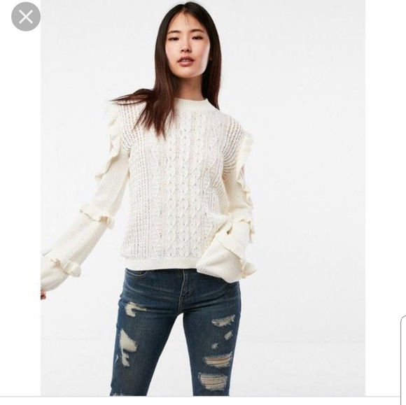Express Sweaters - Express ruffle cold shoulders  cable knit sweater